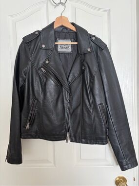 Levi's Black Faux Leather Moto Jacket with Epaulets